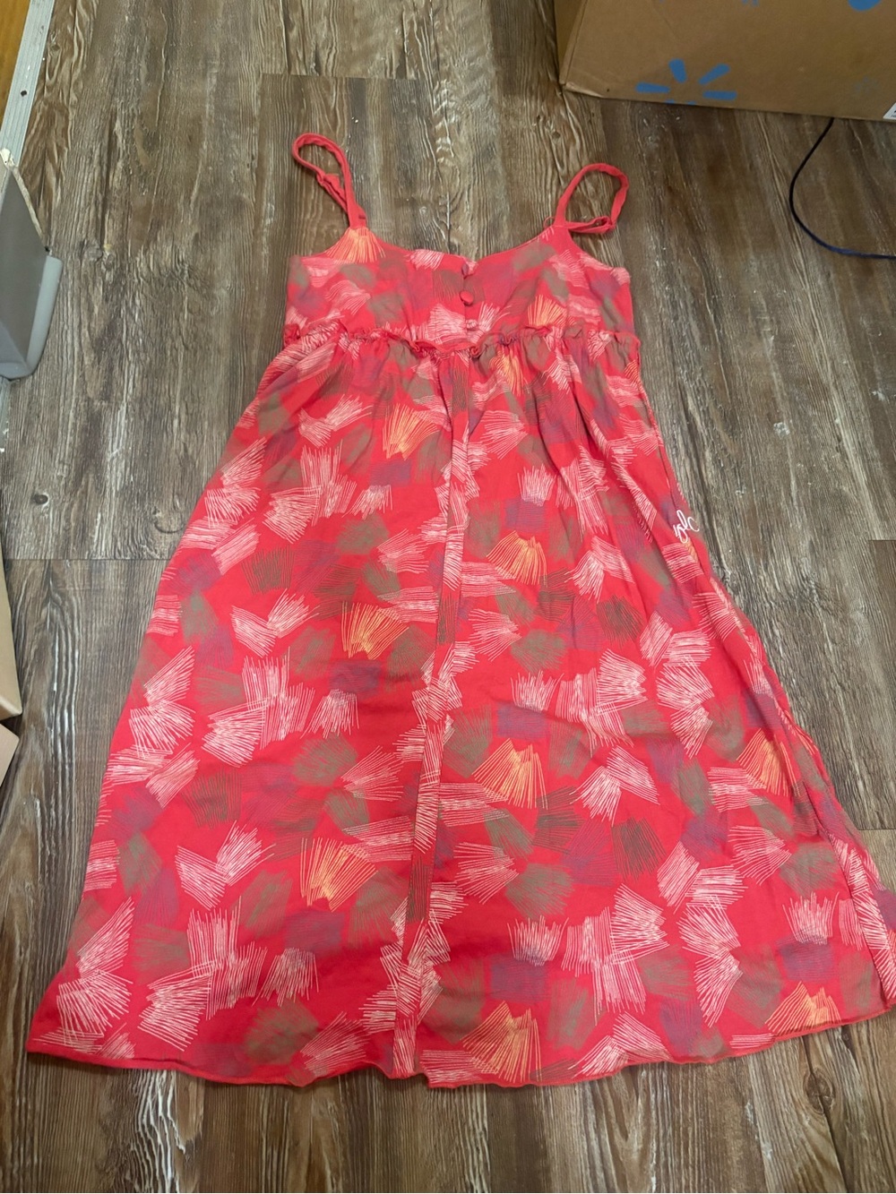 Volcom Red Printed Spaghetti-Strap Casual Dress